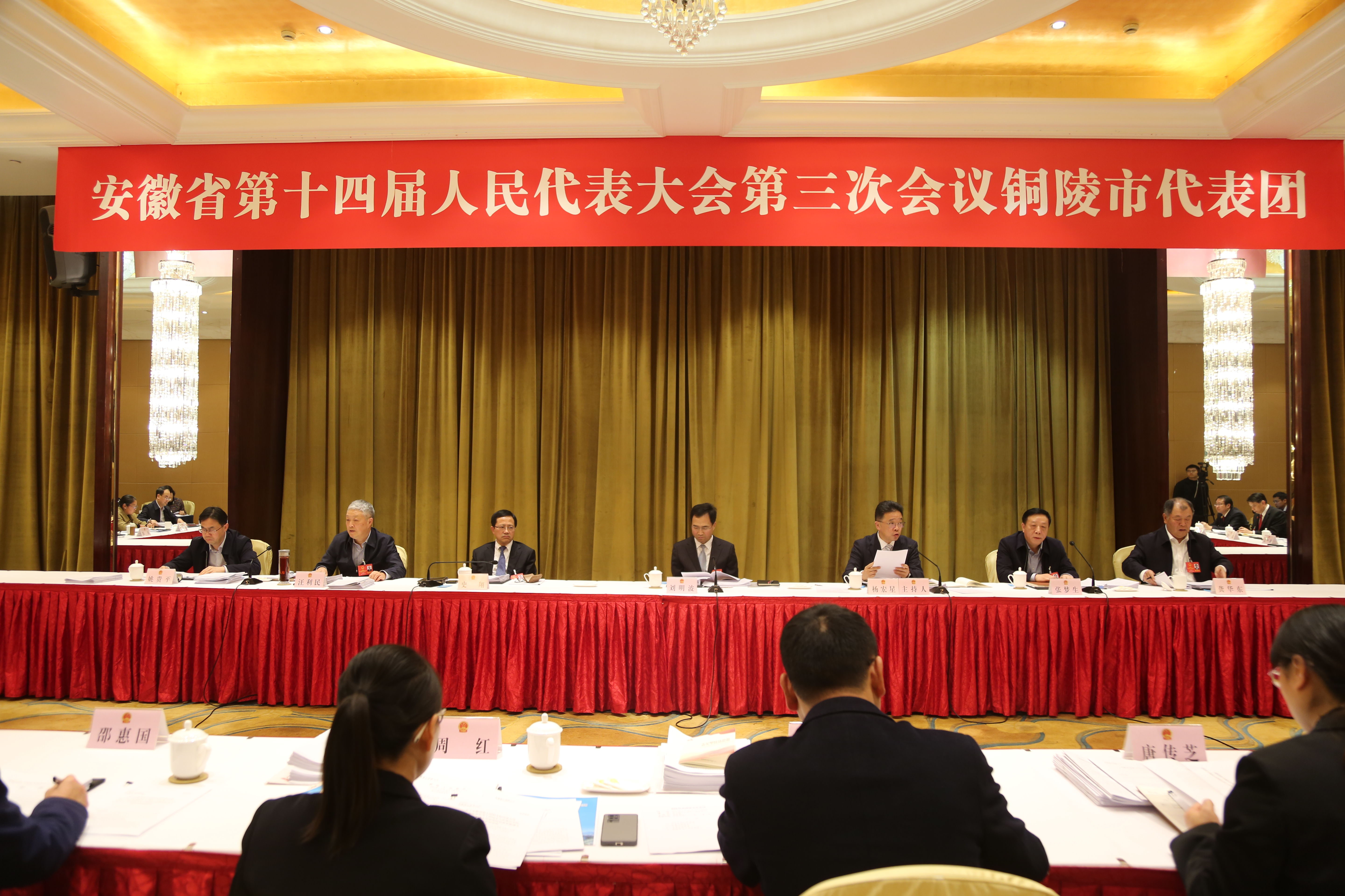 省十四屆人大三次會(huì)議銅陵代表團(tuán)審議省人大常委會(huì)和省“兩院” 工作報(bào)告 醞釀候選人名單草案  劉明波出席 楊宏星主持 張夢生等參加